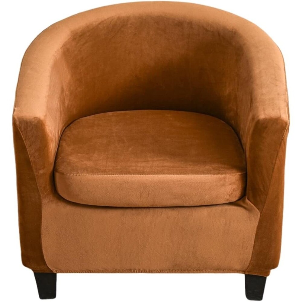 2-Piece Caramel Barrel Tub Chair Slipcover Stretch Armchair Furniture Cover